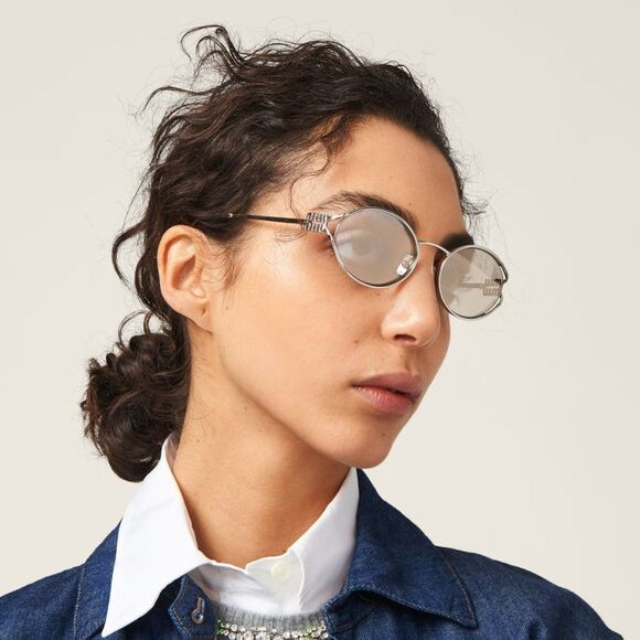NEW Miu Miu MU52YS 1BC10F Silver Pale Gold Oval Unisex Sunglasses MU 52YS main image 8